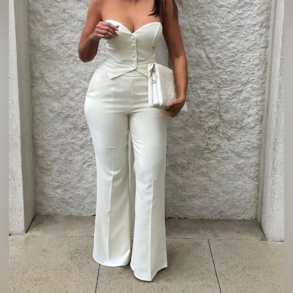 New:::fashion nova two piece cream pantsuit cream size 2x